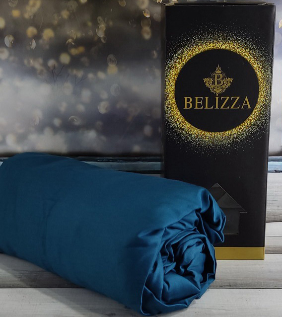Сатинове простирадло на резинці 160х200см та 2 наволочки 50х70см, Belizza "Classic Blue"