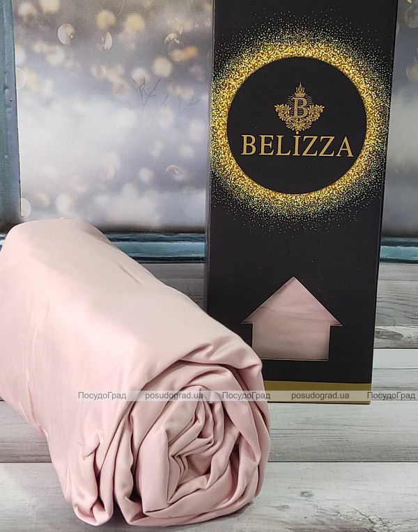 Сатинове простирадло на резинці 160х200см та 2 наволочки 50х70см, Belizza "Soft pinki"