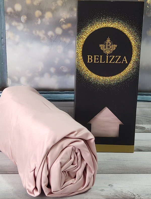 Сатинове простирадло на резинці 180х200см та 2 наволочки 50х70см, Belizza "Soft pinki"