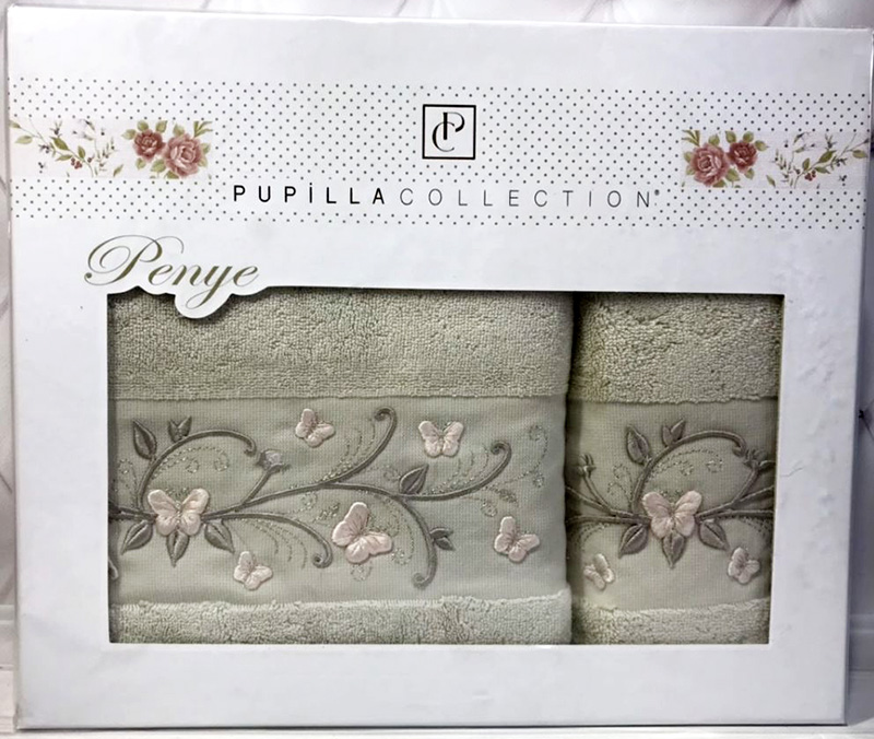 Набір рушників Pupilla Eva Pink Butterflies, лицьовий 50х90см і банний 70х140см