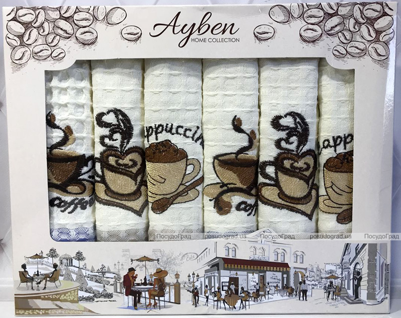 Набір 6 кухонних рушників Ayben M4813 45х70см, вафельні