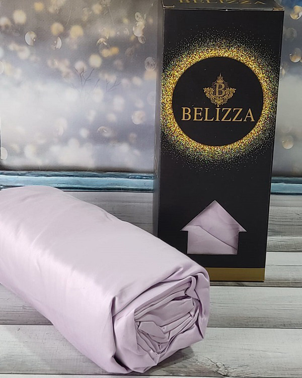 Сатиновая простыня на резинке 160х200см и 2 наволочки 50х70см, Belizza "Pastel Purple"