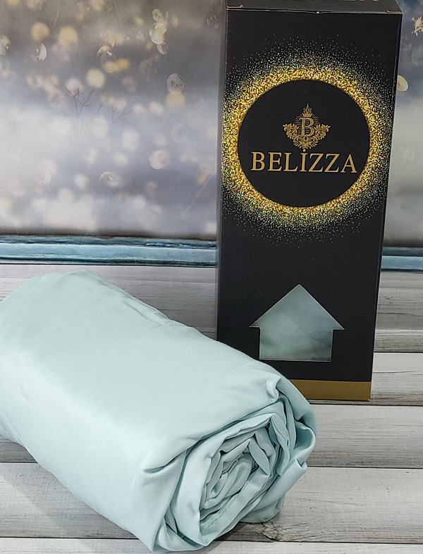 Сатиновая простыня на резинке 160х200см и 2 наволочки 50х70см, Belizza "Mint"