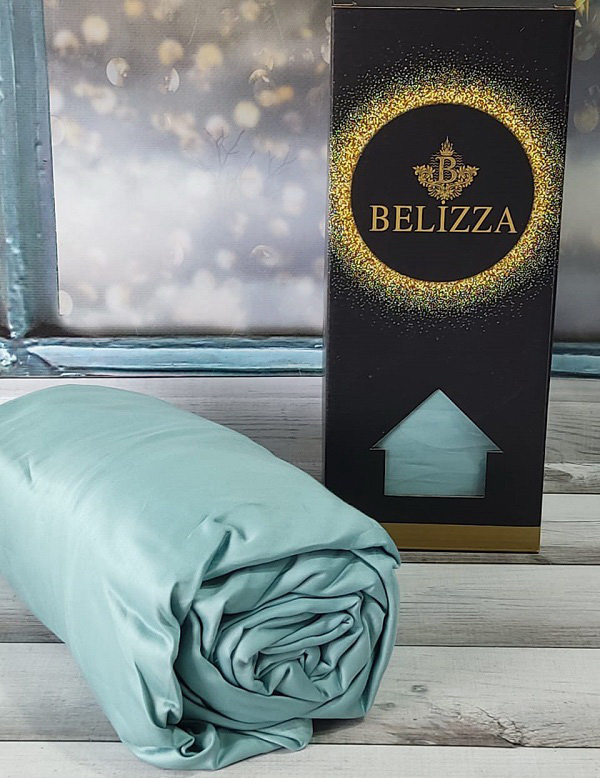 Сатиновая простыня на резинке 160х200см и 2 наволочки 50х70см, Belizza "Menthol Green"
