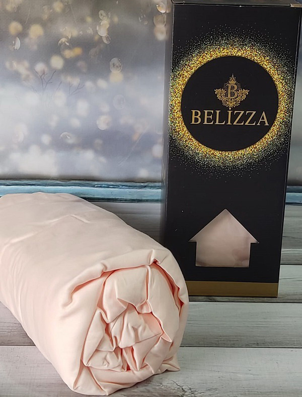 Сатиновая простыня на резинке 180х200см и 2 наволочки 50х70см, Belizza "Silk Peach"