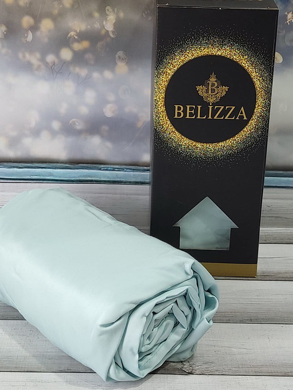 Сатиновая простыня на резинке 180х200см и 2 наволочки 50х70см, Belizza "Mint"