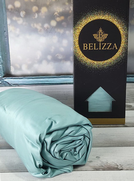 Сатиновая простыня на резинке 180х200см и 2 наволочки 50х70см, Belizza "Menthol Green"