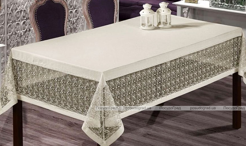 Скатертина Isadora Elete 160х220см з мереживами, біла