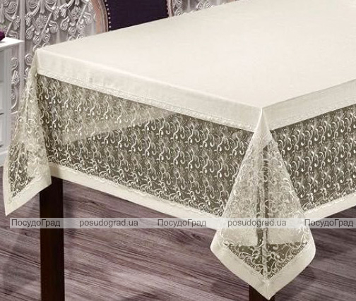 Скатертина Isadora Elete 160х220см з мереживами, біла