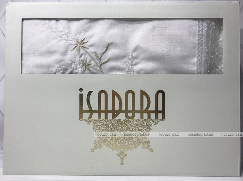 Скатертина Isadora Salkim White 160х220см з мереживами і декоративною вишивкою, біла