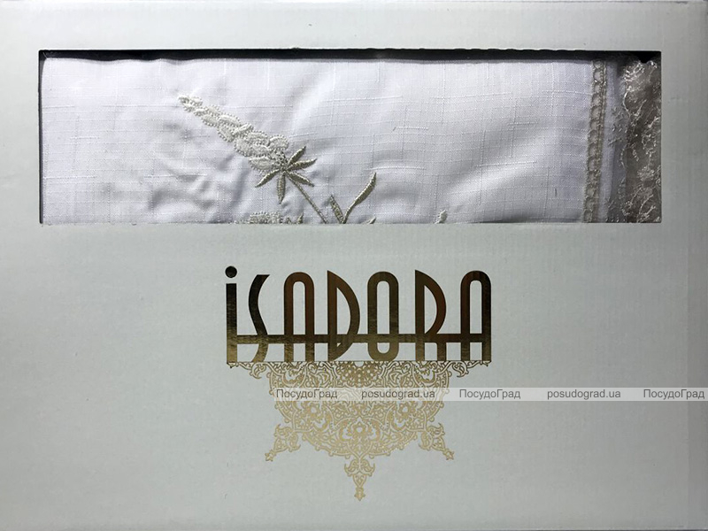 Скатертина Isadora Salkim 160х220см з мереживами, біла із золотом