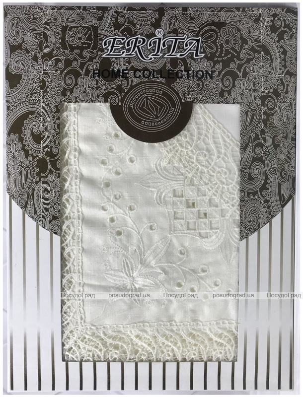 Скатертина Isadora Sumeya White 160х220см з мереживами і декоративною вишивкою, біла