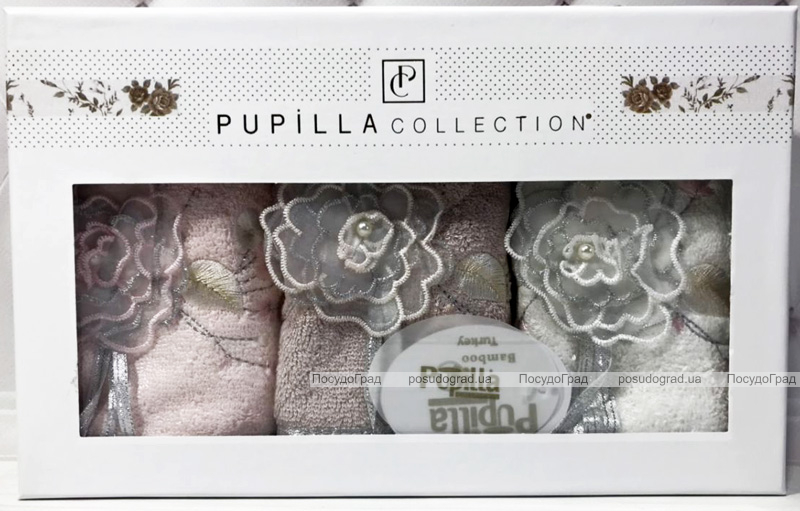 Набір 3 кухонних рушника Pupilla Bamboo "Квітка" 30х50см, з 3D аплікацією