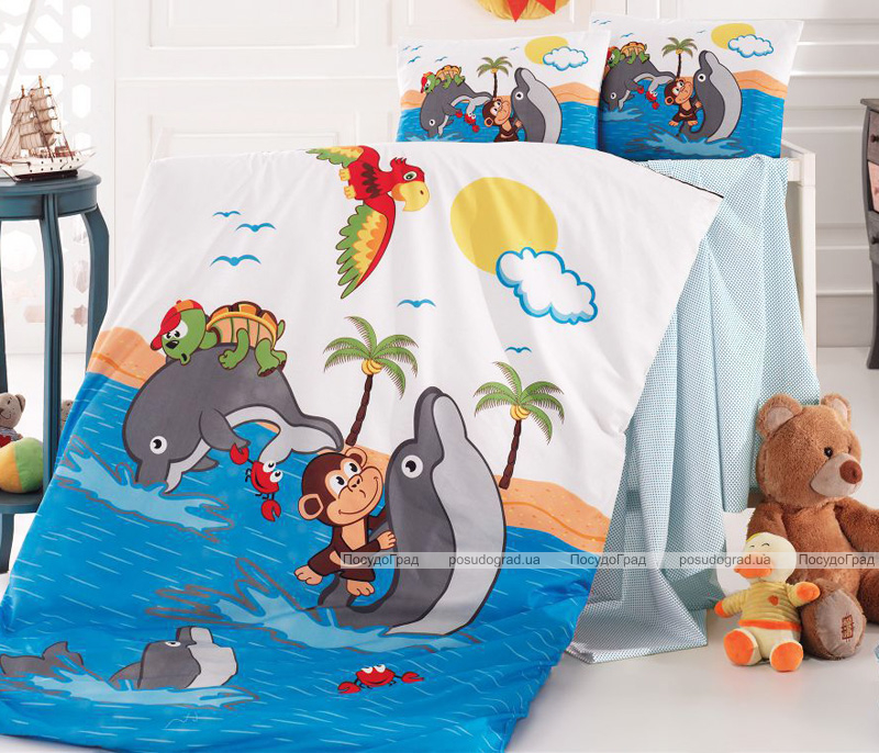 Комплект дитячої постільної білизни Nazenin Dolphin у ліжечко, бавовна