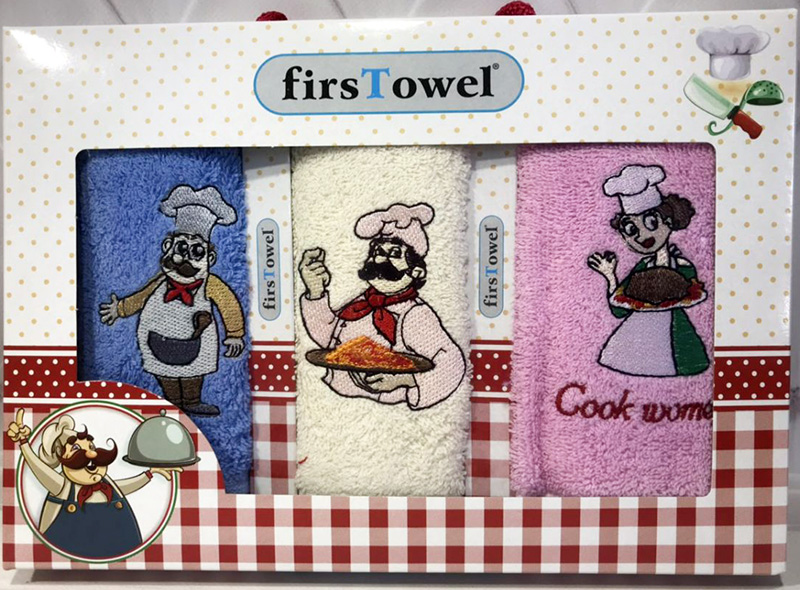 Набір 3 кухонних рушника First Towel "Кухар" 30х50см махрові