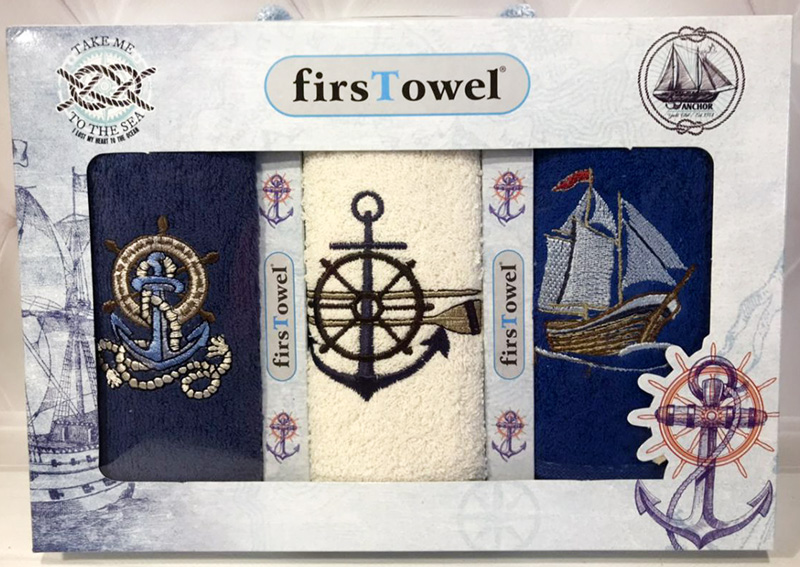 Набір 3 кухонних рушника First Towel "Якір" 30х50см махрові