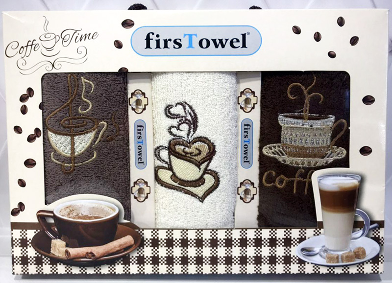 Набір 3 кухонних рушника First Towel "Кава" 30х50см махрові