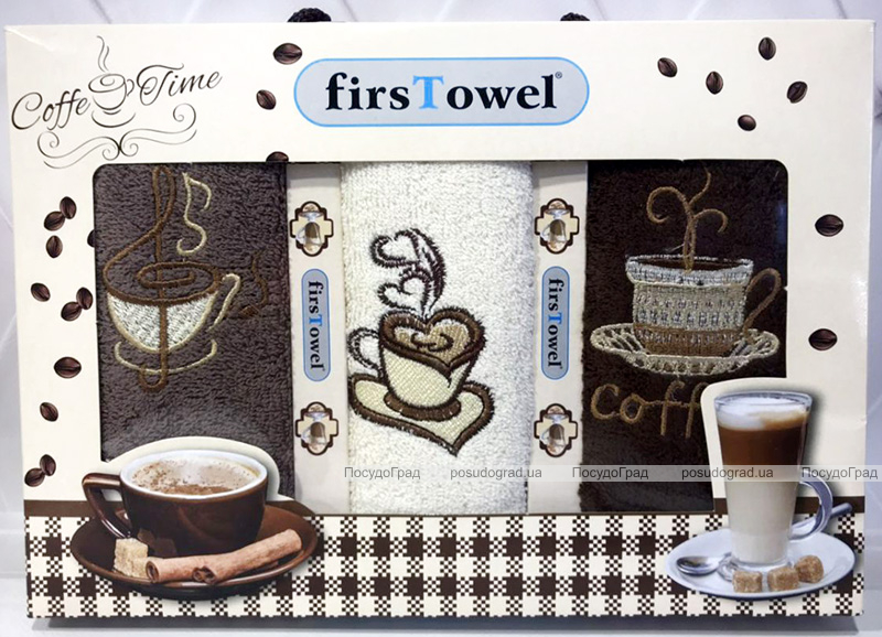 Набір 3 кухонних рушника First Towel "Кава" 30х50см махрові