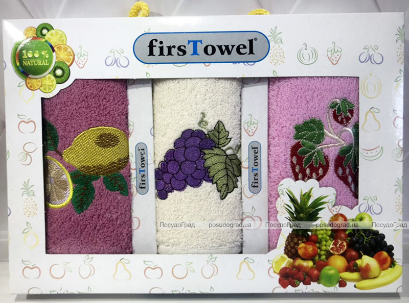 Набір 3 кухонних рушника First Towel "Фрукти" 30х50см махрові