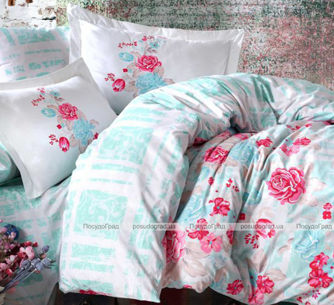 Комплект постільної білизни Hobby "Florentina Mint" (євро) поплін (100% бавовна)