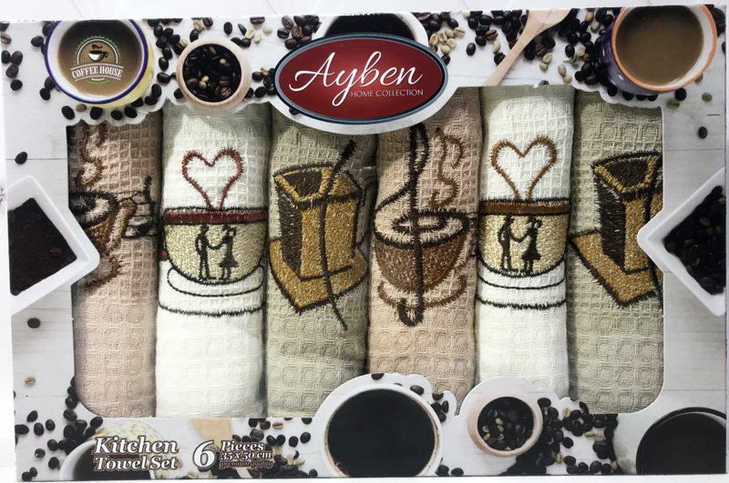 Набір 6 кухонних рушників Ayben «Love Melody» 38х58см, вафельні