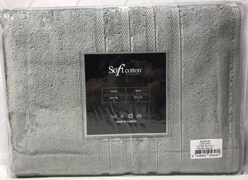 Набір 2 рушники Soft Cotton Boheme Gray лицьовий 50х100см та банний 85х150см, махра