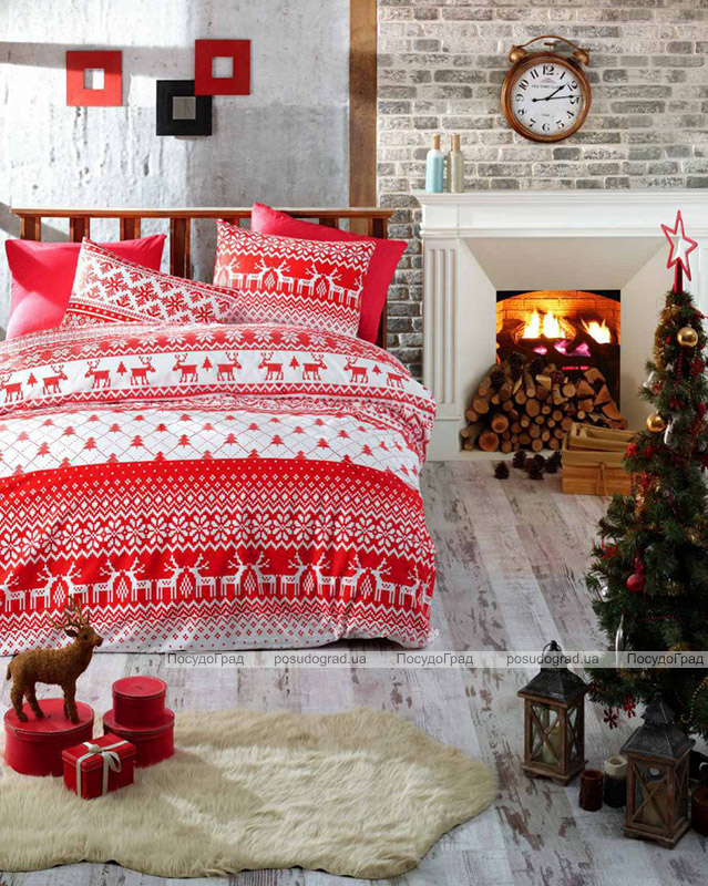 Комплект постільної білизни Belizza "Winter Red" (євро), ранфорс