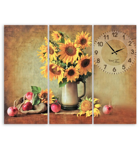 Часы настенные "Подсолнух" на холсте 3х секционные