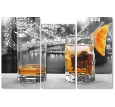 Часы настенные "American whiskey" на холсте 3х секционные