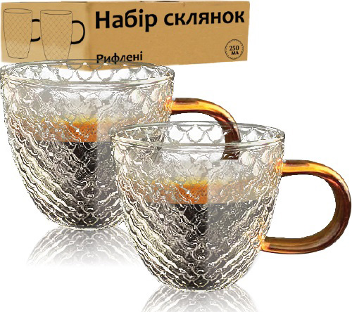 Набор 4 чашки "Waffle" 250мл стеклянные