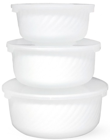 Набор 3 салатника White Waves с крышками Ø12.5см, Ø15см, Ø18см, стеклокерамика
