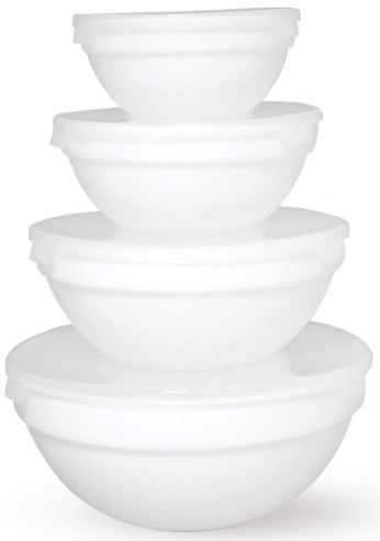 Набор 4 салатника White Waves с крышками Ø10см, Ø12.5см, Ø15см, Ø17.5 стеклокерамика