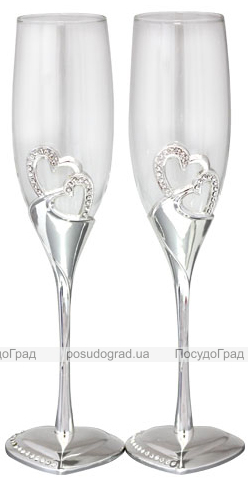 Набір 2 фужера Wedding Two Hearts для шампанського 220мл, скло + метал
