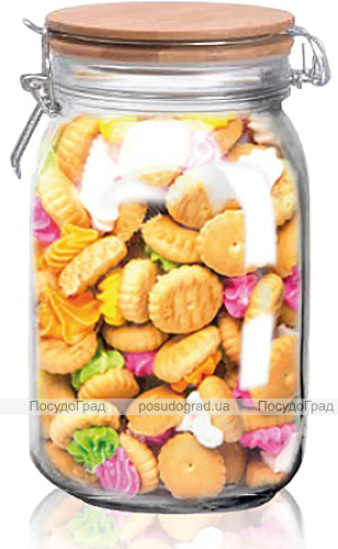Банка для продуктів "Biscuit" 1.5л скляна з бамбуковою кришкою