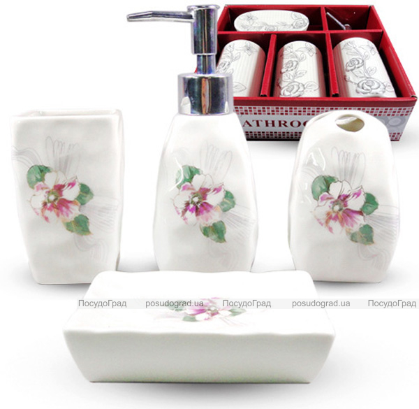 Набір аксесуарів Floral "Фіалка" для ванної кімнати 4 предмети, кераміка