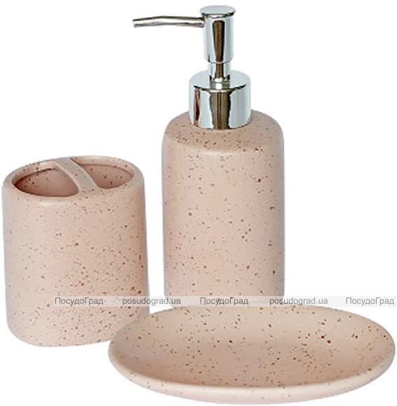 Набір аксесуарів Bathroom "Pink" для ванної кімнати: дозатор, мильниця і стакан