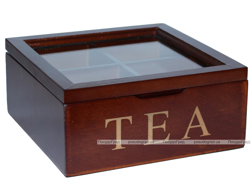 Коробка-шкатулка для чая TEA 4-х секционная 18x18x8см