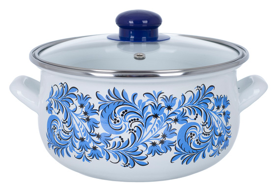 Каструля емальована Infinity Blue Flowers 4.8л, індукційна