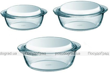 Набір каструль Pyrex Essentials 1.4л, 2.1л, 3л, жароміцне скло