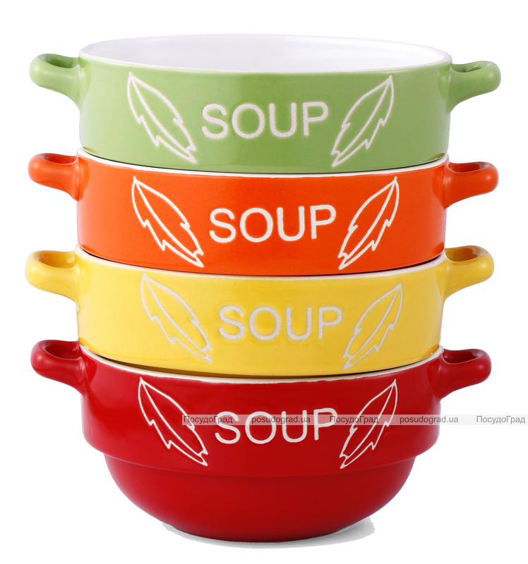 Набор 4 миски VaBene O'Diva Soup 600мл цветные, с ручками