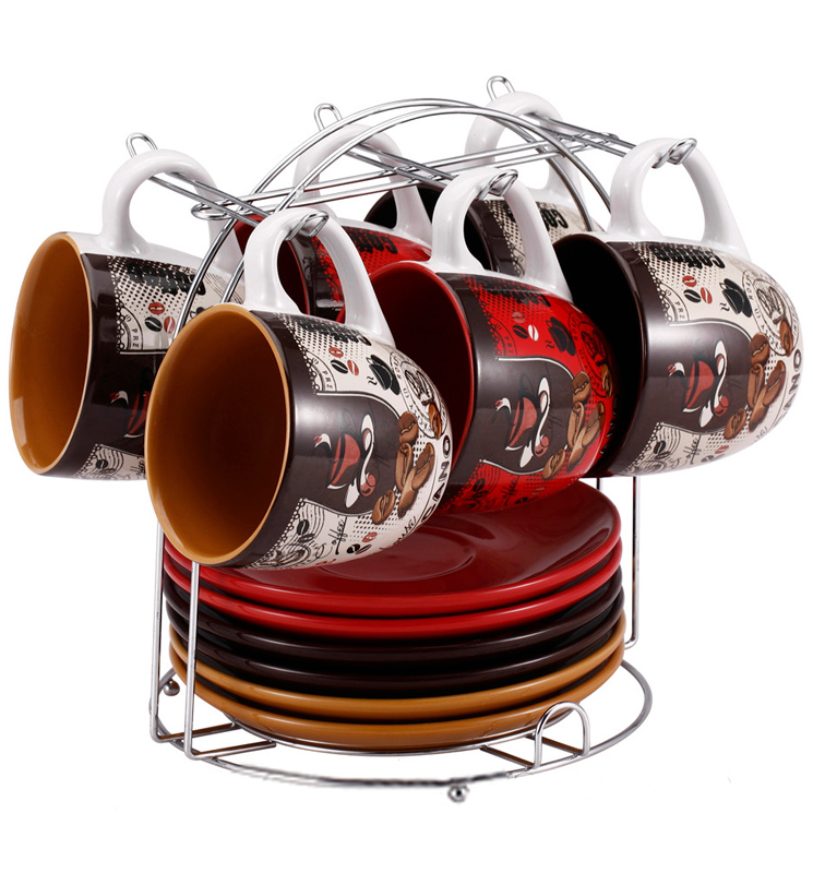Чайний набір Wellberg Color Coffee 220мл 13 предметів на підставці