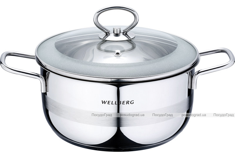 Кастрюля Wellberg "In Line" 7.1л индукционная со стеклянной крышкой