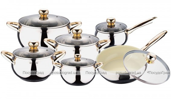 Набор кухонной посуды Wellberg Apple Pot Gold 12 предметов