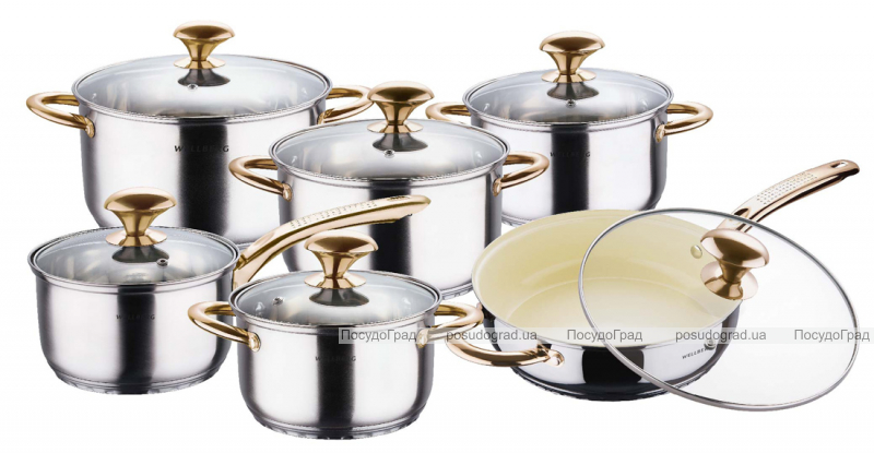Набор кухонной посуды Wellberg Prima Gold Ceramic 12 предметов