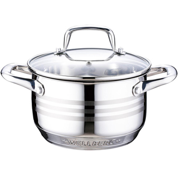 Кастрюля Wellberg Weimar 6,1л с 9-тислойным дном и стеклянной крышкой