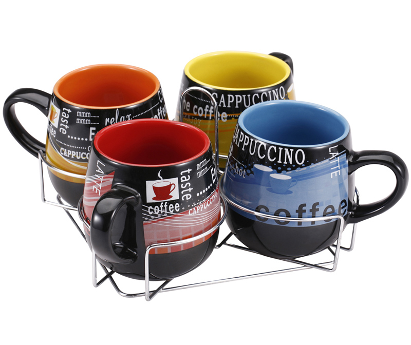 Набор кружек Wellberg Colore Cappuccino 450мл на подставке