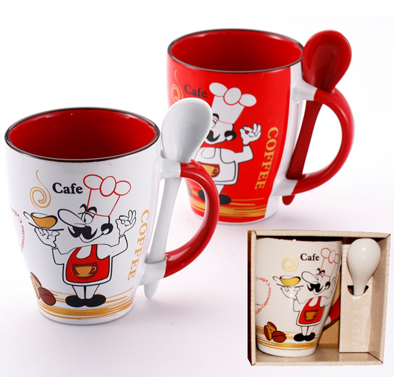 Кружка Wellberg "Hot Coffee Coffee" 320мл з керамічною ложкою