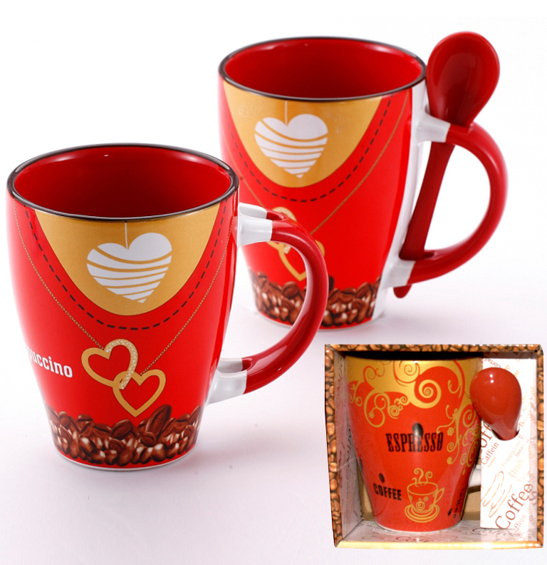 Кружка Wellberg "Hot Coffee Espresso" 320мл з керамічною ложкою