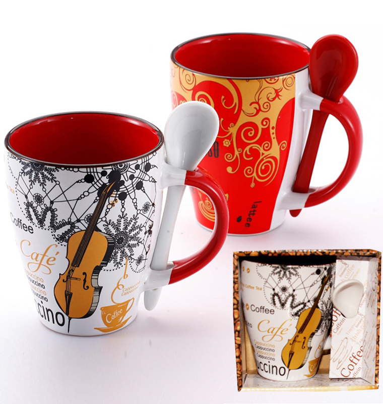 Кружка Wellberg "Hot Coffee Cappuccino" 320мл з керамічною ложкою