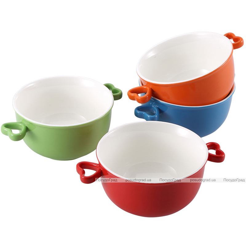 Набор 4 миски Wellberg Colore 500мл цветные с ручками